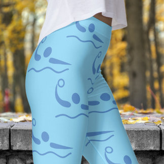 Fun Baby Blue Womens Water Polo Pattern Leggings