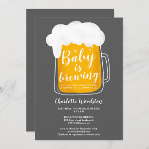 Fun baby brewing beer pint dark grey baby shower invitation
