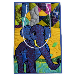 Fun Baby Elephant - Quilt Like Design Medium Gift Bag