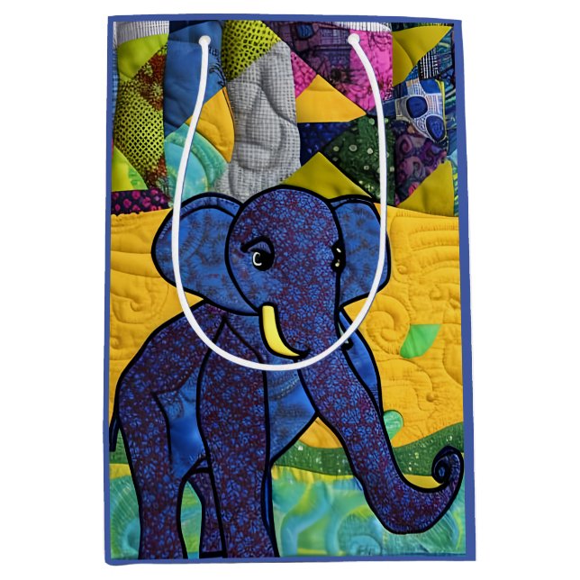 Fun Baby Elephant - Quilt Like Design Medium Gift Bag (Front)