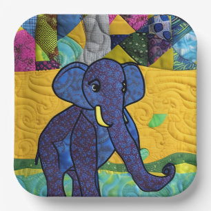 Fun Baby Elephant - Quilt Like Design Paper Plate
