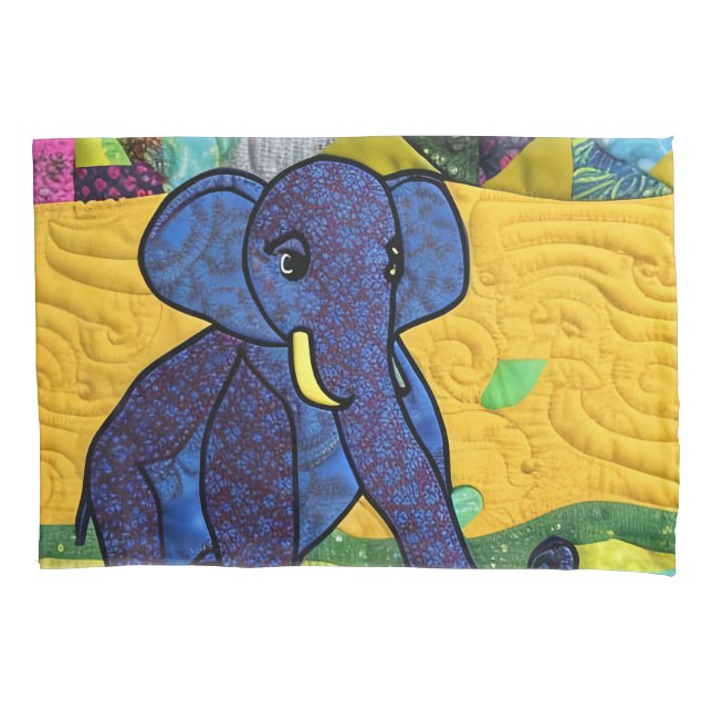 Fun Baby Elephant - Quilt Like Design Pillowcase (Front)