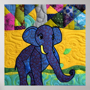 Fun Baby Elephant - Quilt Like Design Poster