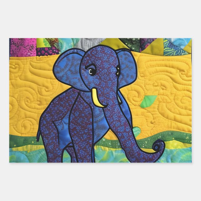 Fun Baby Elephant - Quilt Like Design Wrapping Paper Sheet (Front)
