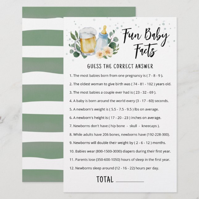 Fun Baby Facts Game Greenery Baby Is Brewing (Front/Back)