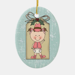 Fun Baby Girl Toddler Child Cowgirl Gift Tag Ceramic Tree Decoration