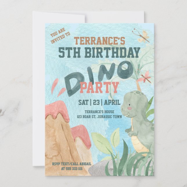 Fun Baby Tiranosaurios Rex Dino Party Invitation (Front)