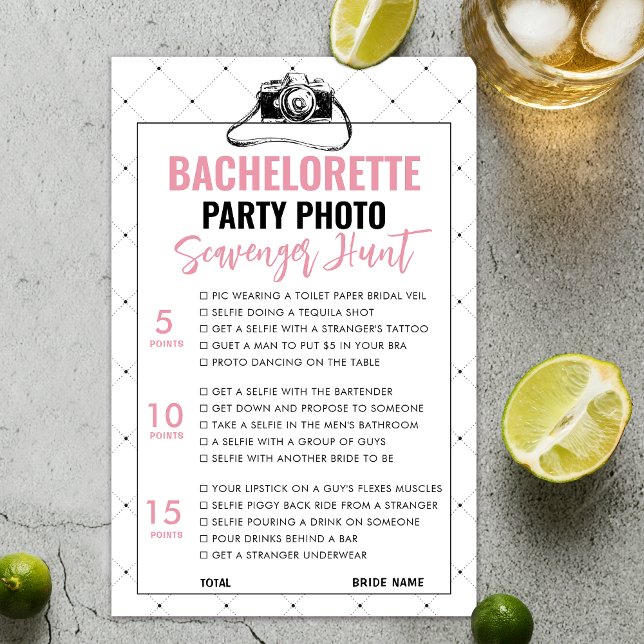 Fun Bachelorette Photo Scavenger Hunt Game Card (Bachelorette photo scavenger Game)