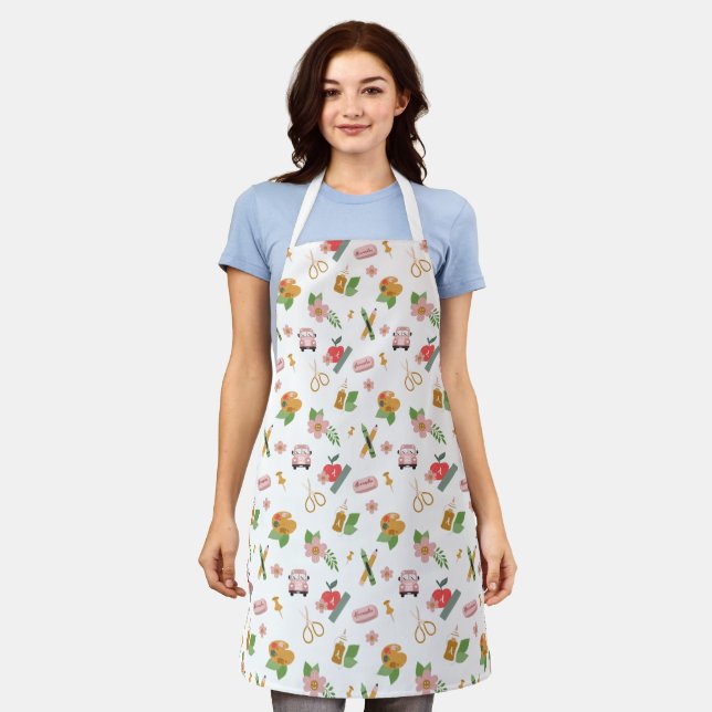 Fun Back To School Teacher Supplies Pattern Apron (Worn)