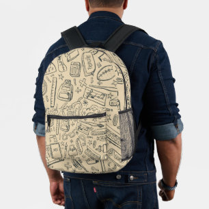 Fun backpack design with simple school objects.