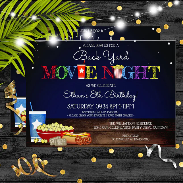 Fun Backyard Movie Night Birthday Party Invitation | Zazzle