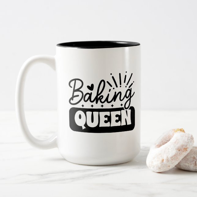 Fun Baking Queen word art  Two-Tone Coffee Mug (With Donut)