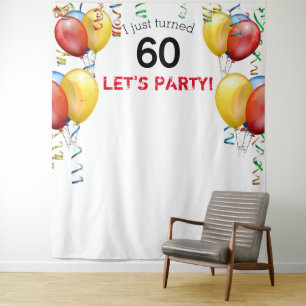Fun Balloon 60th Birthday Backdrop, Photo Booth Tapestry