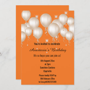 FUN BALLOON BRIGHT ORANGE BIRTHDAY INVITATION