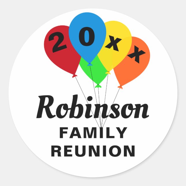 Fun Balloon Design Family Reunion Classic Round Sticker (Front)