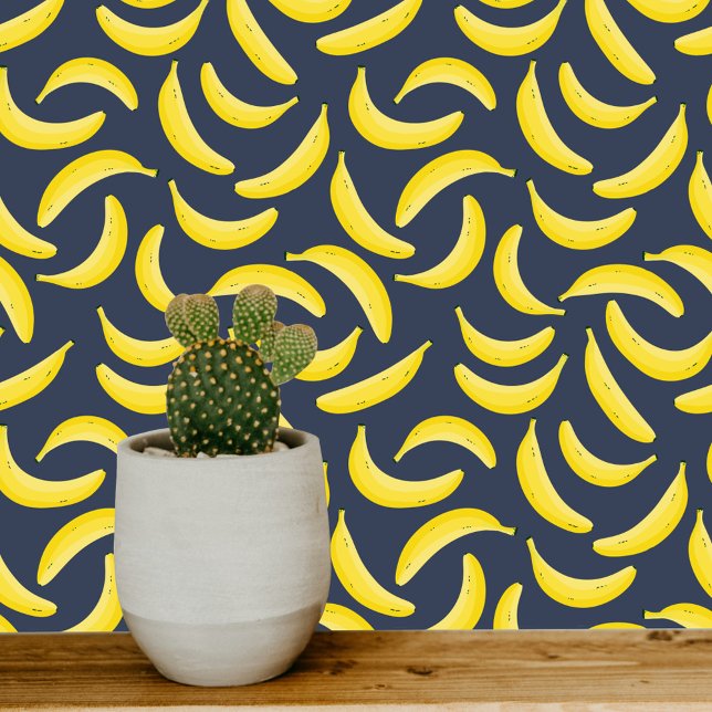 Fun Banana Dark Wallpaper (Fun Banana pattern yellow and dark navy blue art wallpaper)