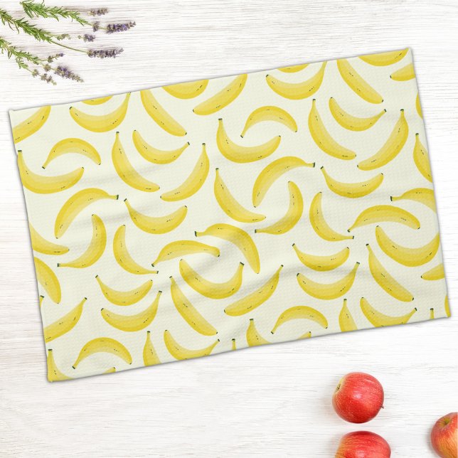 Fun Banana Pattern Tea Towel (Fun banana pattern yellow and cream kitchen tea towel )