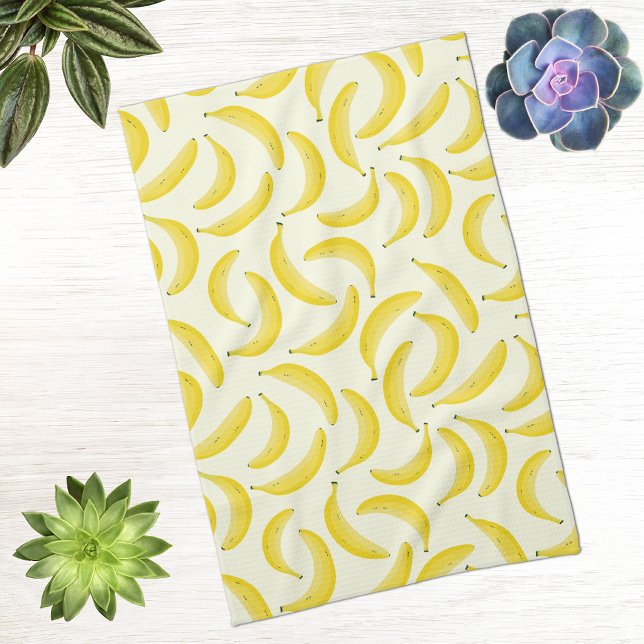 Fun Banana Pattern Tea Towel (Fun banana pattern yellow and cream kitchen tea towel )