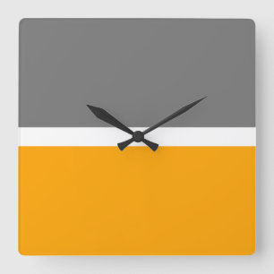 Fun Banded Grey Bright Golden Yellow Colour Block Square Wall Clock