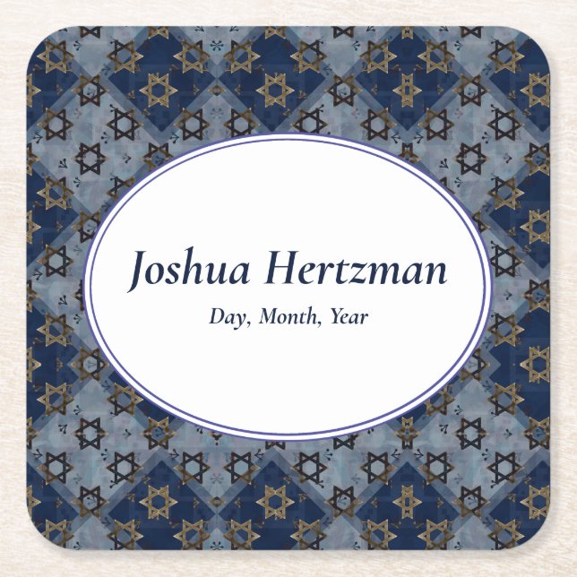 Fun Bar Mitzvah Mazel Tov Square Paper Coaster (Front)