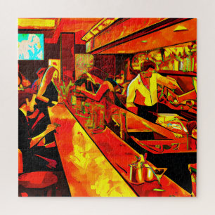 Fun Bar Scene   Bartender and Customers Jigsaw Puzzle