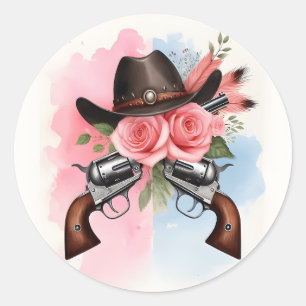 Fun Barn Hat Farm Film Usa Cowboy Gender Reveal Classic Round Sticker