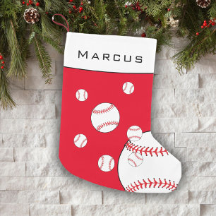 Fun Baseball Balls Red Boy`s Name Kids Small Christmas Stocking