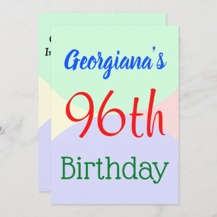 Fun, Basic "96th Birthday" Birthday Invitation