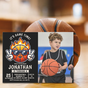 Fun Basketball Birthday boy with photo Invitation