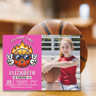 Fun Basketball Birthday Girl with photo Invitation