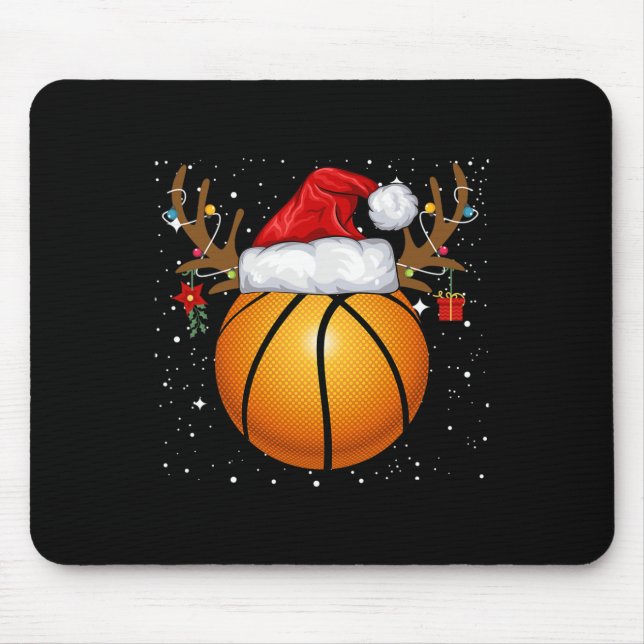Fun Basketball Reindeer Santa Hat Christmas Holida Mouse Pad (Front)