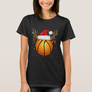 Fun Basketball Reindeer Santa Hat Christmas Holida T-Shirt