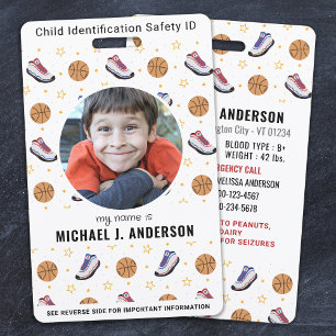 Fun Basketball Sports Custom Modern Photo Child ID Badge