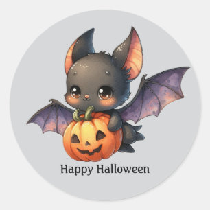 Fun Bat Happy Halloween customisable Classic Round Sticker