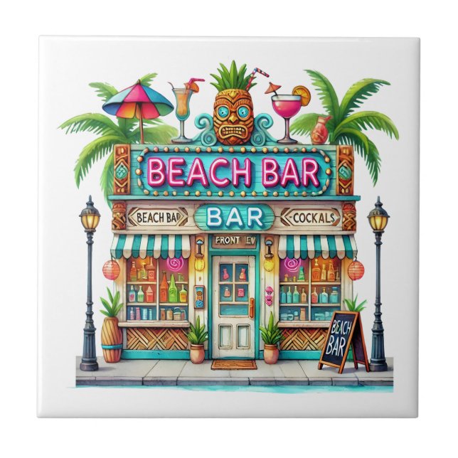 Fun Beach Bar  Ceramic Tile (Front)
