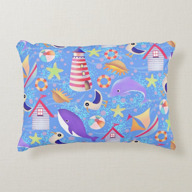 Fun Beach Blue Accent Pillow (Front)