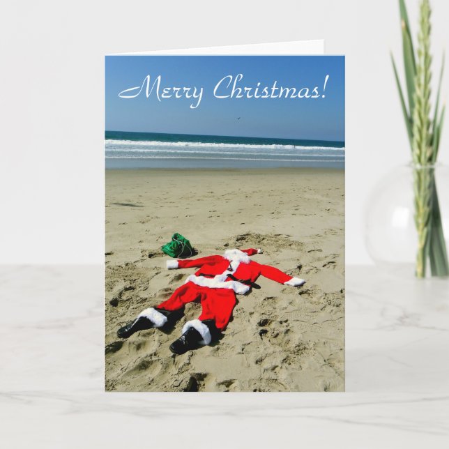 Fun Beach Christmas Greeting Card! Holiday Card (Front)