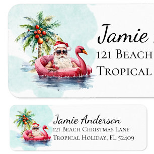 Fun Beach Christmas Santa Claus Return Address Label
