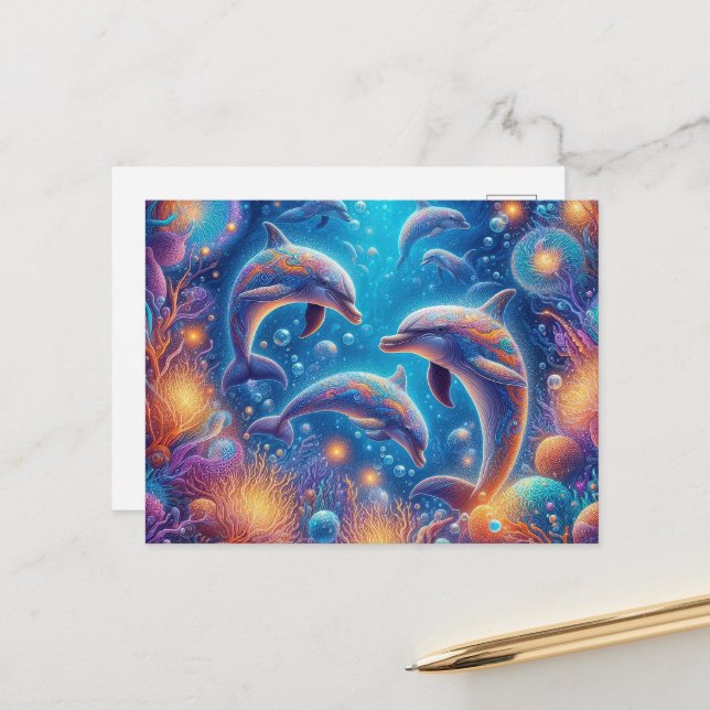 fun beach dolphin lovers postcard (Front/Back In Situ)