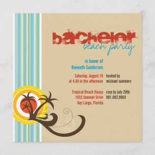 Fun Beach Holiday Bachelor Guys Party Invite