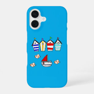 fun beach house & sea boat iPhone 16 case