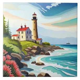 Fun beach lighthouse lovers  ceramic tile