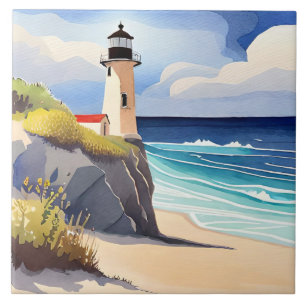 Fun beach lighthouse lovers ceramic tile