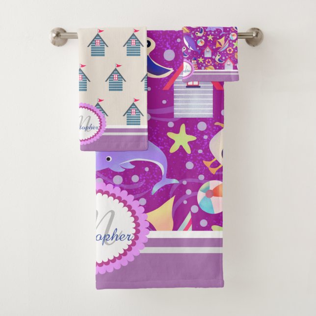 Fun Beach Magenta Bath Towel Set (Insitu)