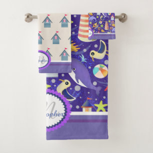 Fun Beach Navy Bath Towel Set