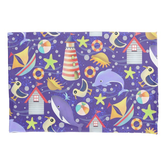 Fun Beach Navy  Pillowcase (Front)