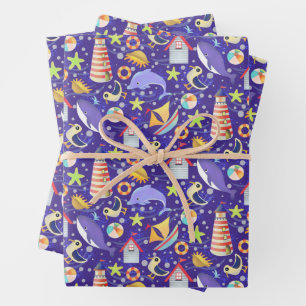 Fun Beach Navy Wrapping Paper