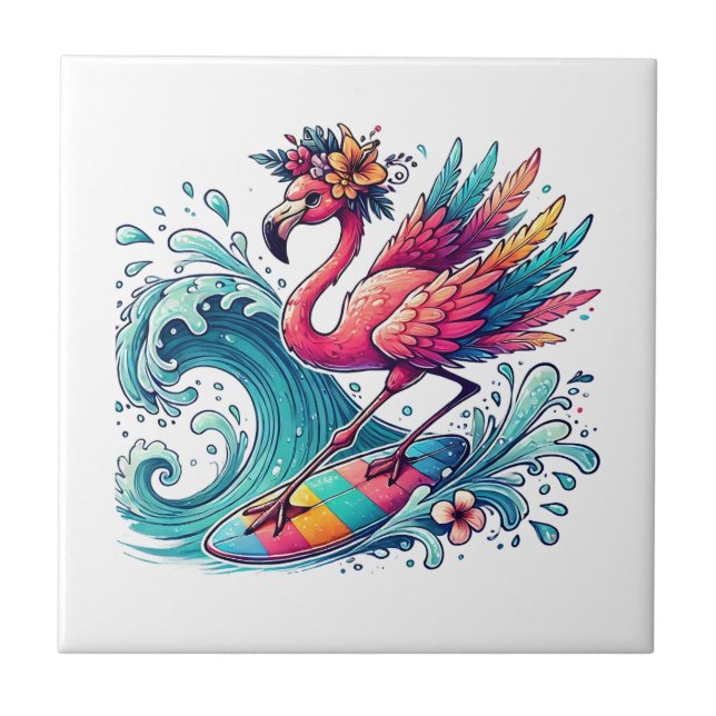 Fun beach pink flamingo  ceramic tile (Front)