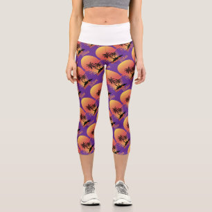 Fun Beach Please Palm Tree Summer Sun High Waisted Capri Leggings