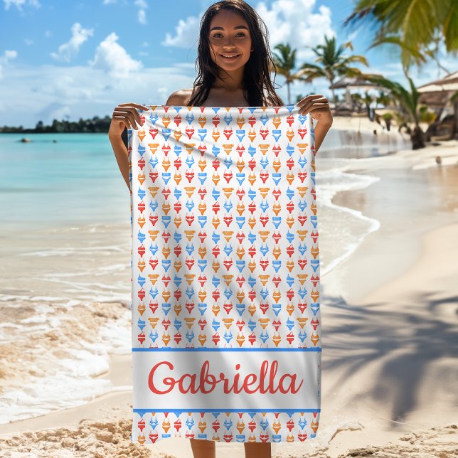 Fun Beach, Pool Party Colourful Personalised Name Beach Towel (Creator Uploaded)